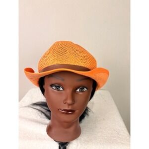 Orange Paper Straw‎ Cowboy Hat with Brown Band